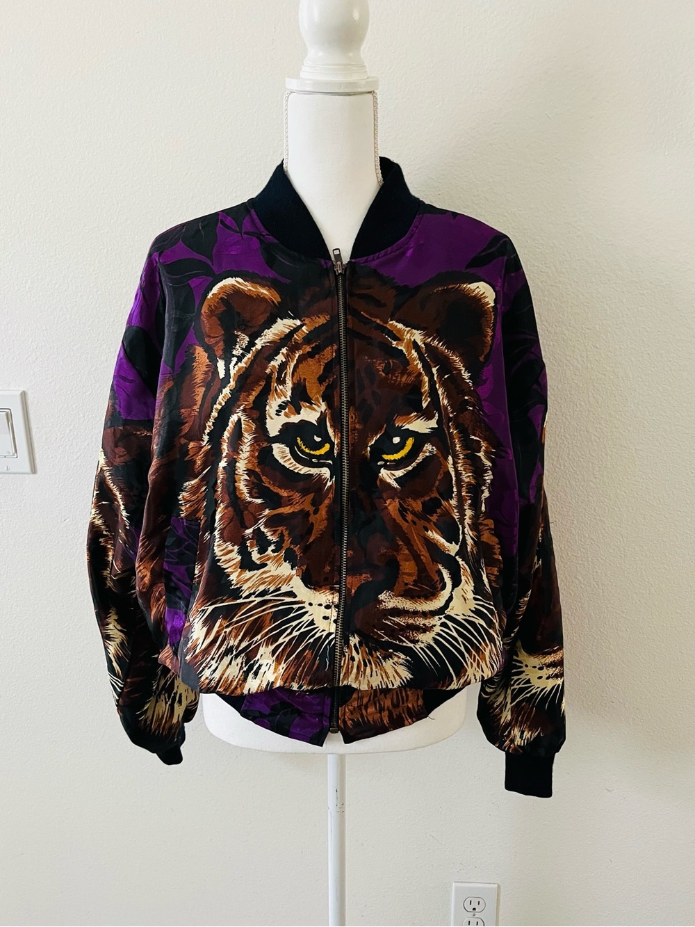 Tiger Face Bomber Jacket in Purple and Brown